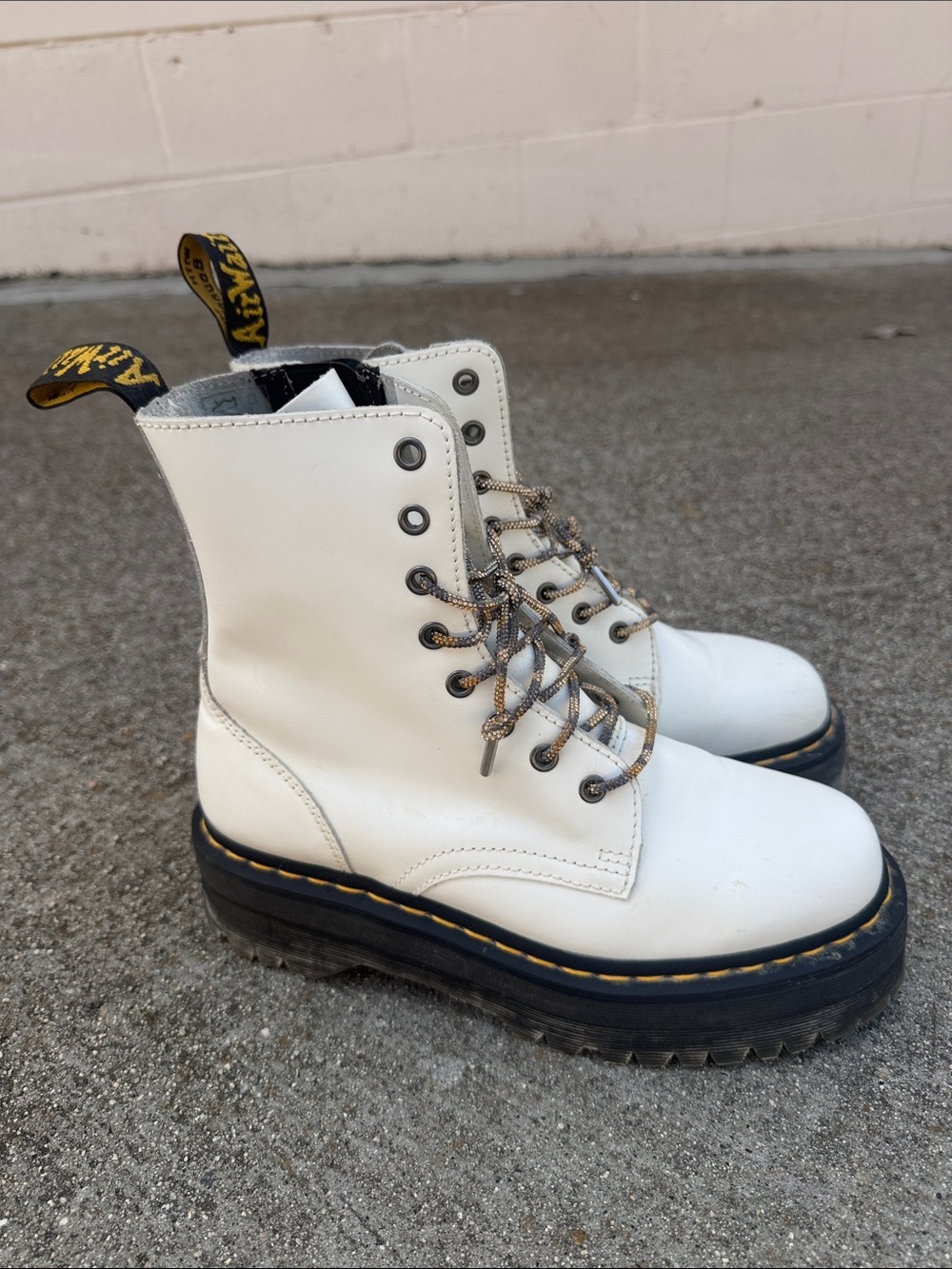 Dr. Martens Cream White Lace-Up Platform Boots